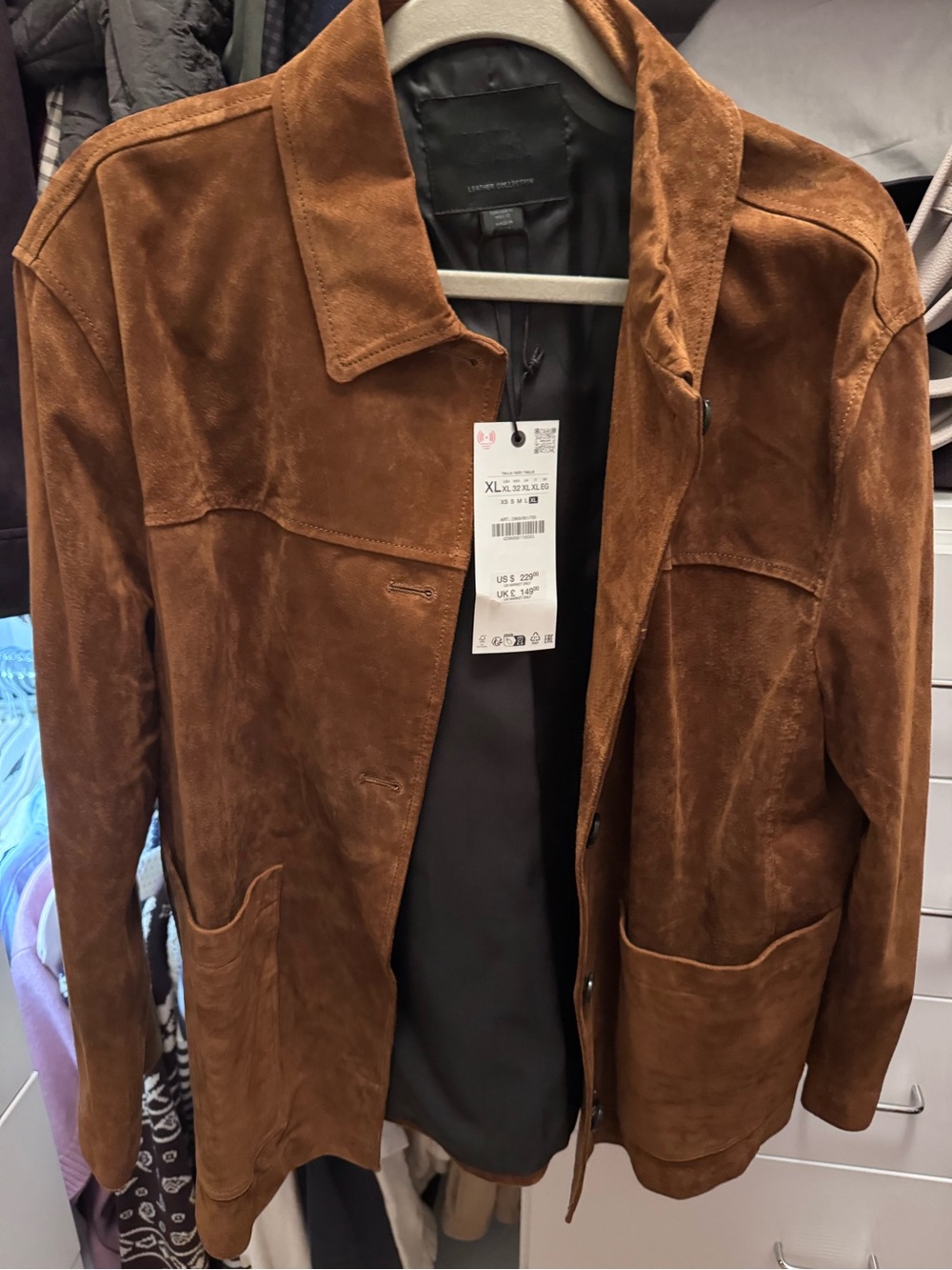 NWT Zara 100% suede jacket with pockets XL